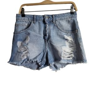 Zara Distressed High Rise Raw Hem Jean Shorts size 6